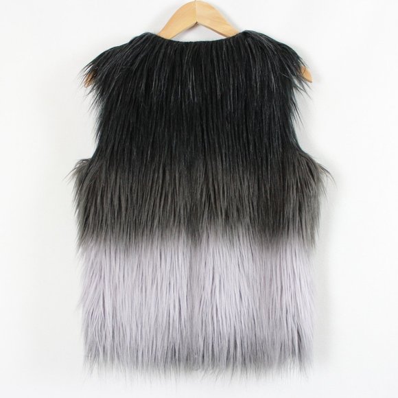 ABS Allen Schwartz Black Grey Ombre Fun Fur Vest - Picture 13 of 13